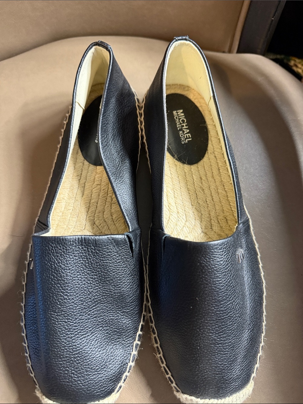 Michael Kors Black Leather Espadrille Slip-Ons